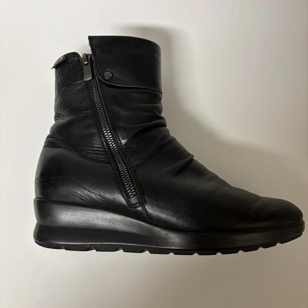 Mephisto Phila Black Leather Double Zipper Ankle Boot Size 7 Made In Bosnia